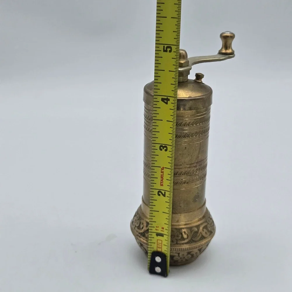 Vintage Brass Turkish Spice Pepper Mill Grinder Hand Crank Ornate Etched Design